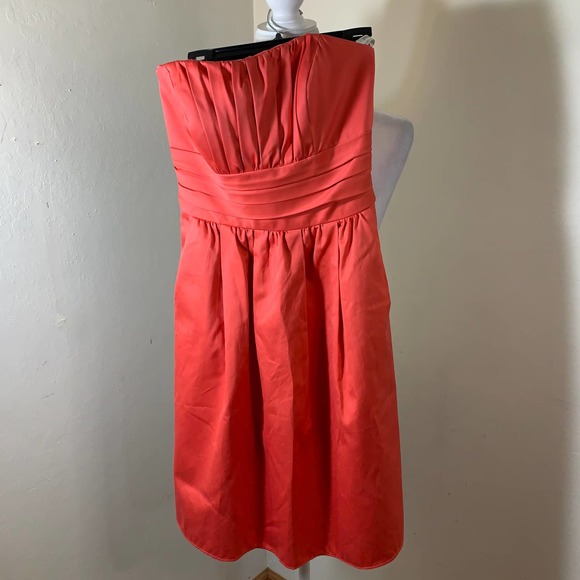 David's Bridal Dress Pink Strapless Bridesmaid Cotton Sateen Ruched size 2 - Picture 6 of 7